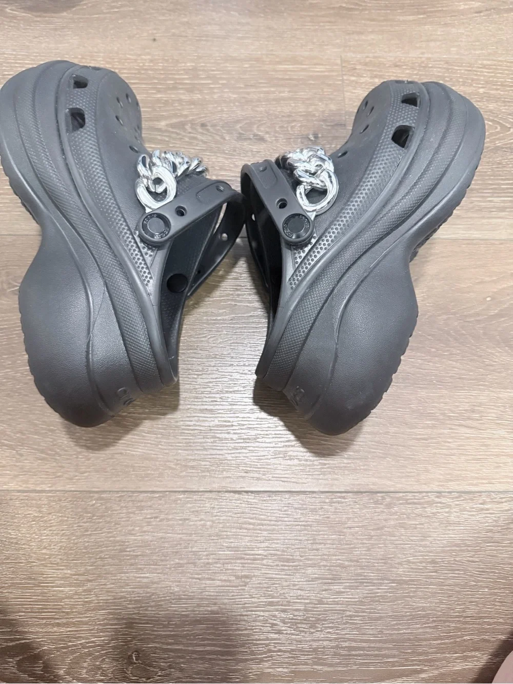 CROCS Platform Black Clog with Silver Chain Accent